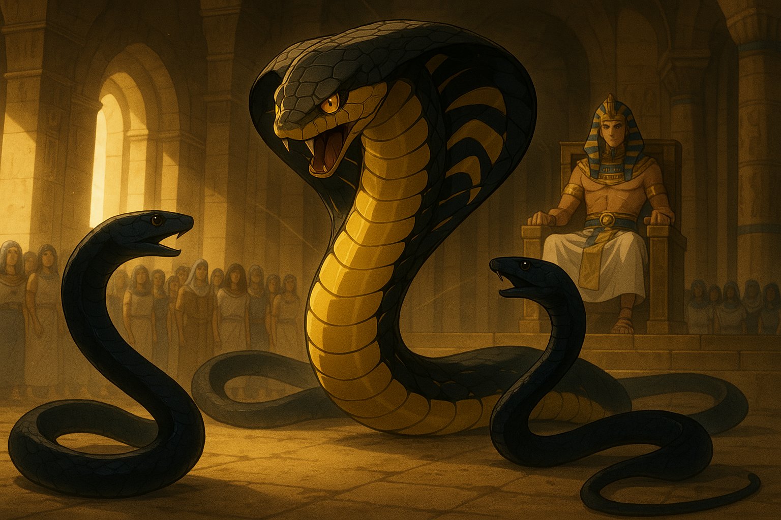 God uses Moses and Aaron to show Pharoah that his snake deity is no match for the One True God
